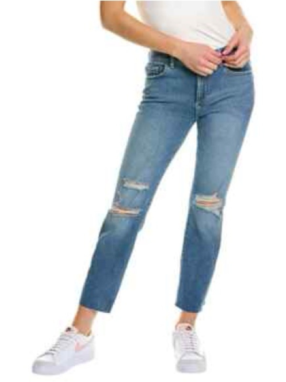 DL1961 Blue Distressed Mara Straight Mid Rise Instasculpt Ankle Jeans Size 34